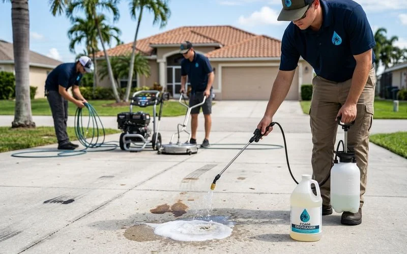 Driveway & Concrete Cleaning in progress in Cape Coral