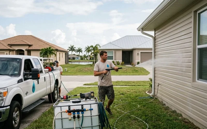 House Washing in progress in Cape Coral