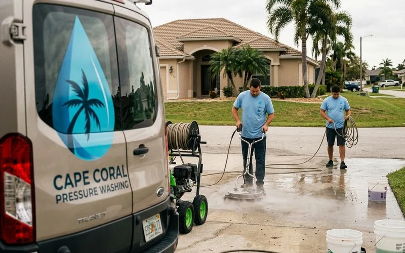 Real estate photographer setting up tripod with freshly cleaned home as backdrop, daylight
