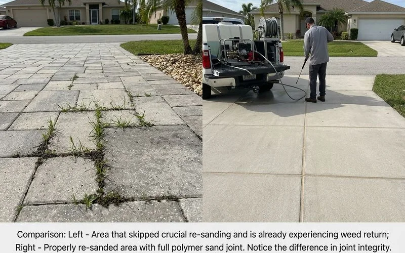 Side-by-side comparison: lowball-quote skipped resand showing weeds returning vs full-process result