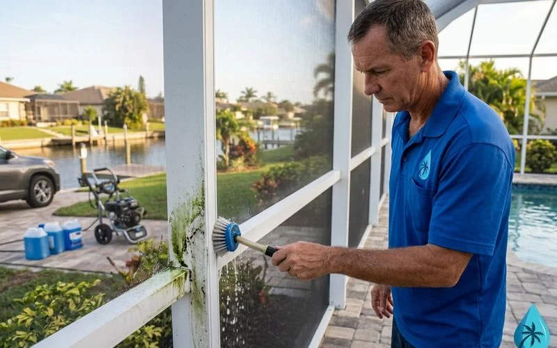 Pool Deck & Lanai Cleaning in progress in Cape Coral
