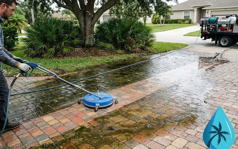 Paver Cleaning & Sealing in progress in Cape Coral